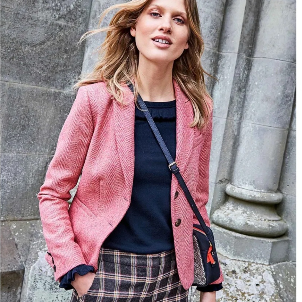 Boden Pink Herringbone Tweed Blazer sz16
